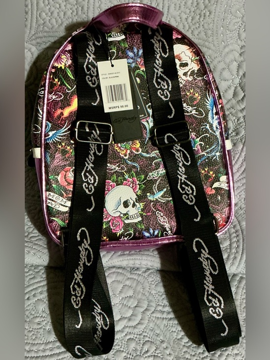 Ed Hardy Multi-Color Floral Skull Mini Backpack with Purple Trim main image 14